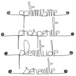 Lot de petits messages " POSITIF : Optimisme, Plénitude, Pospérité, Sérénité " en fil de fer - à punaiser - Bijoux de mur