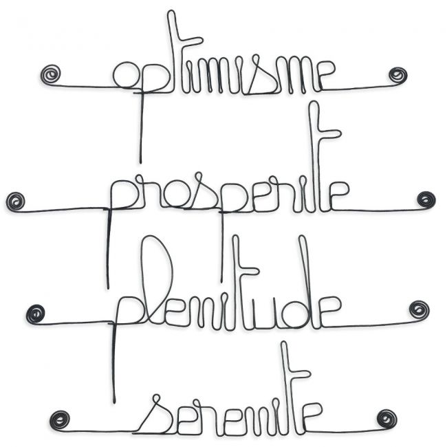 Lot de petits messages " POSITIF : Optimisme, Plénitude, Pospérité, Sérénité " en fil de fer - à punaiser - Bijoux de mur