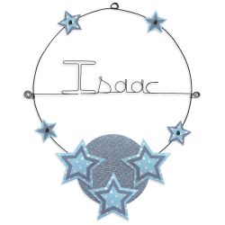 Prénom en fil de fer " Isaac " coloré - Etoile bleue - à punaiser - Bijoux de mur