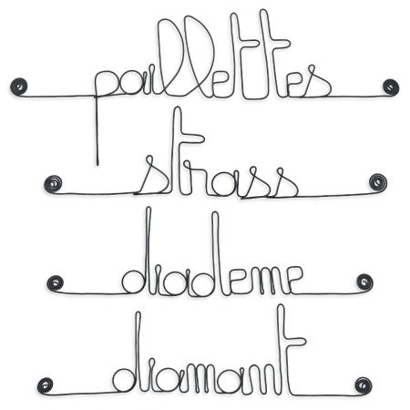 Lot de petits messages " FILLE : Diadème, Diamant, Paillettes, Strass " en fil de fer - à punaiser - Bijoux de mur