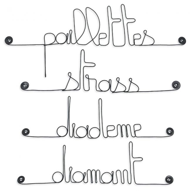 Lot de petits messages " FILLE : Diadème, Diamant, Paillettes, Strass " en fil de fer - à punaiser - Bijoux de mur