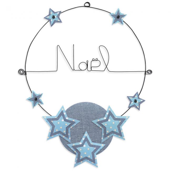 Prénom en fil de fer " Naël " coloré - Etoile bleue - à punaiser - Bijoux de mur
