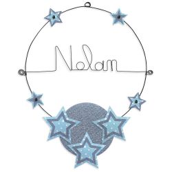 Prénom en fil de fer " Nolan " coloré - Etoile bleue - à punaiser - Bijoux de mur