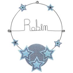 Prénom en fil de fer " Robin " coloré - Etoile bleue - à punaiser - Bijoux de mur