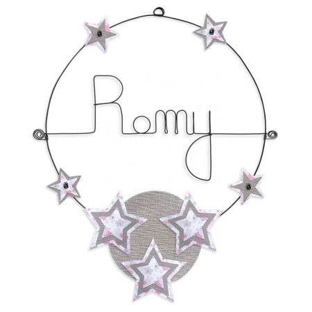 Prénom en fil de fer " Romy " coloré - Etoile rose - à punaiser - Bijoux de mur