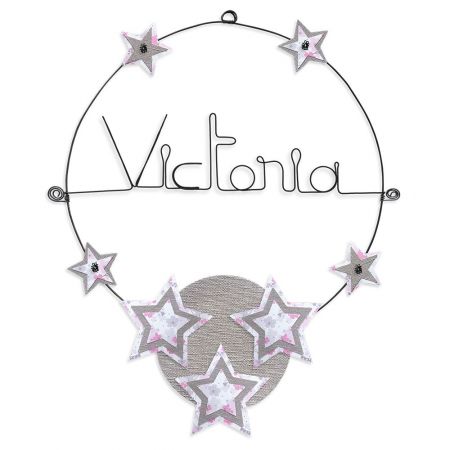 Prénom en fil de fer " Victoria " coloré - Etoile rose - à punaiser - Bijoux de mur