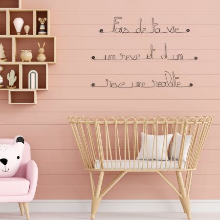 Citation " Fais de ta vie un rêve et d'un rêve une réalité " en fil de fer - à punaiser - Bijoux de mur