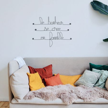 Citation en fil de fer " Le bonheur se crée en famille " - à punaiser - Bijoux de mur