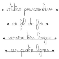 Message simple " Personnalisable 4 lignes " en fil de fer - à punaiser - Bijoux de mur