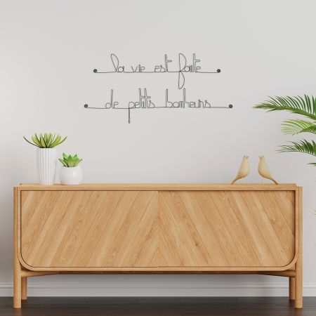 Citation en fil de fer " La vie est faite de petits bonheurs " - à punaiser - Bijoux de mur