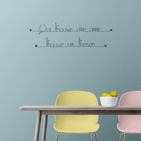 Citation en fil de fer " Qui trouve une amie trouve un trésor " - à punaiser - Bijoux de mur