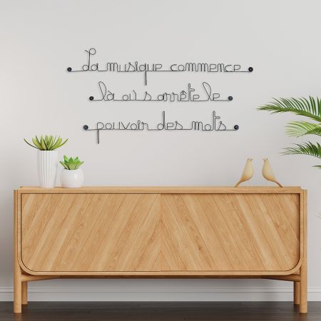 Citation en fil de fer " La musique commence là où s'arrête le pouvoir des mots " - à punaiser - Bijoux de mur