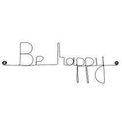 Message simple en fil de fer " Be happy " - à punaiser - Bijoux de mur