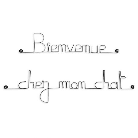 Message simple en fil de fer " Bienvenue chez mon chat " - à punaiser - Bijoux de mur