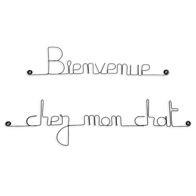 Message simple en fil de fer " Bienvenue chez mon chat " - à punaiser - Bijoux de mur