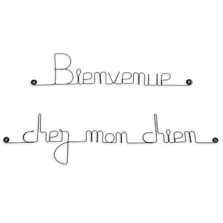 Message simple en fil de fer " Bienvenue chez mon chien " - à punaiser - Bijoux de mur