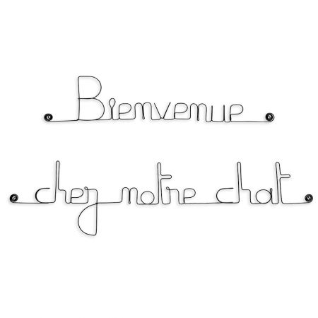 Message simple en fil de fer " Bienvenue chez notre chat " - à punaiser - Bijoux de mur