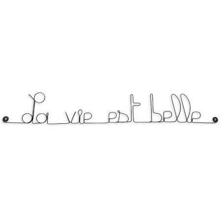 Message simple en fil de fer " La vie est belle " - à punaiser - Bijoux de mur