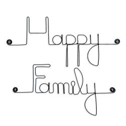Message simple en fil de fer " Happy family " - &agrave; punaiser - Bijoux de mur