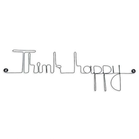 Message simple en fil de fer " Think happy " - à punaiser - Bijoux de mur