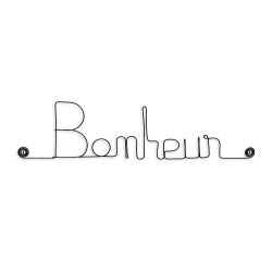 Message simple en fil de fer " Bonheur " - &agrave; punaiser - Bijoux de mur