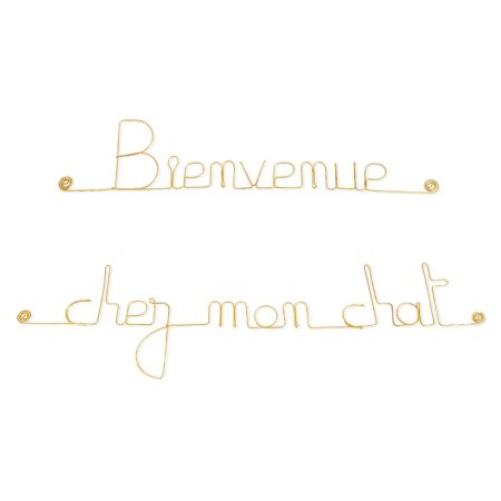 Message simple en fil de fer " Bienvenue chez mon chat " - à punaiser - Bijoux de mur