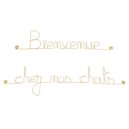 Message simple en fil de fer " Bienvenue chez nos chats " - à punaiser - Bijoux de mur