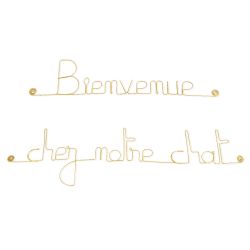 Message simple en fil de fer " Bienvenue chez notre chat " - à punaiser - Bijoux de mur