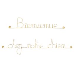 Message simple en fil de fer " Bienvenue chez notre chien " - à punaiser - Bijoux de mur