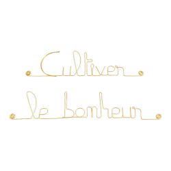 Message simple en fil de fer " Cultiver le bonheur " - &agrave; punaiser - Bijoux de mur