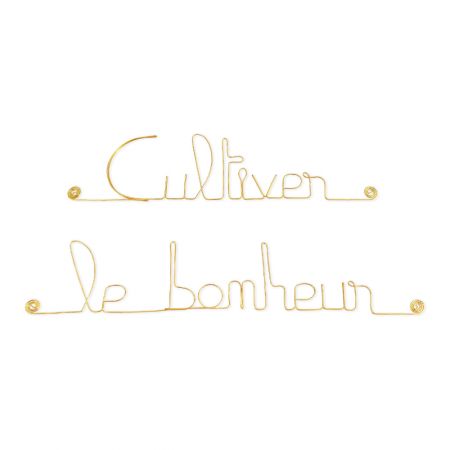 Message simple en fil de fer " Cultiver le bonheur " - à punaiser - Bijoux de mur