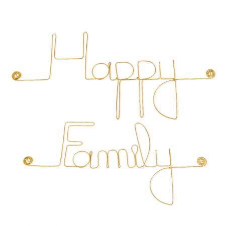 Message simple en fil de fer " Happy family " - à punaiser - Bijoux de mur