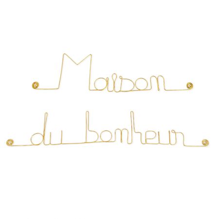 Message simple en fil de fer " Maison du bonheur " - à punaiser - Bijoux de mur