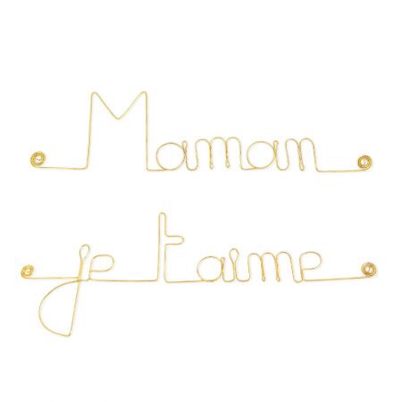 Message simple en fil de fer " Maman je t'aime " - à punaiser - Bijoux de mur