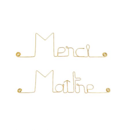 Message simple en fil de fer " Merci Maître " - à punaiser - Bijoux de mur