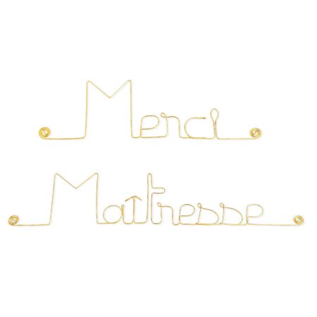 Message simple en fil de fer " Merci Maîtresse " - à punaiser - Bijoux de mur