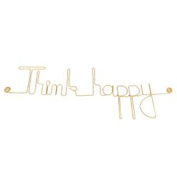 Message simple en fil de fer " Think happy " - à punaiser - Bijoux de mur