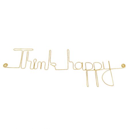 Message simple en fil de fer " Think happy " - à punaiser - Bijoux de mur