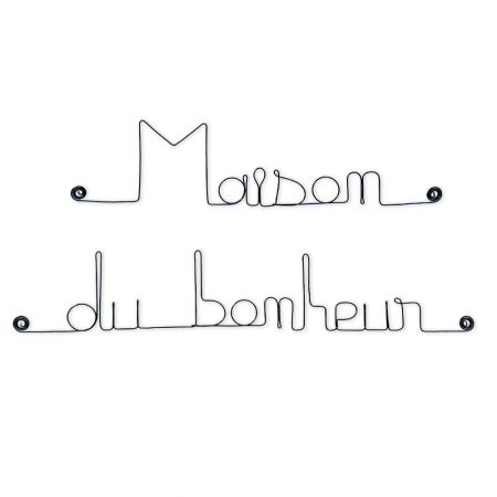 Message simple en fil de fer " Maison du bonheur " - à punaiser - Bijoux de mur