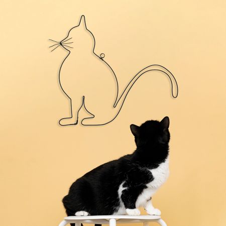 Forme en fil de fer " Chat assis " - environ 26 x 23 cm - à punaiser - Bijoux de mur
