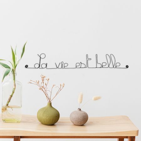 Message simple en fil de fer " La vie est belle " - à punaiser - Bijoux de mur