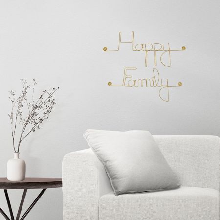 Message simple en fil de fer " Happy family " - à punaiser - Bijoux de mur