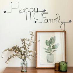Message simple en fil de fer " Happy family " - à punaiser - Bijoux de mur