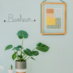 Message simple en fil de fer " Bonheur " - à punaiser - Bijoux de mur