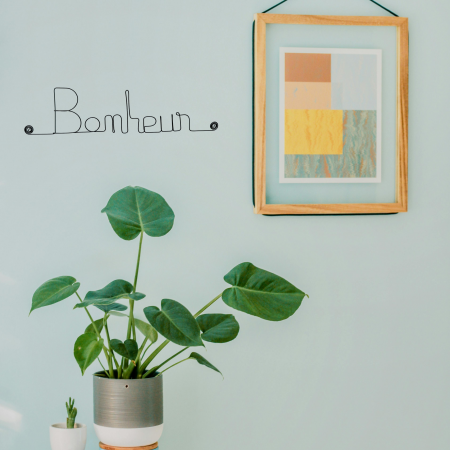 Message simple en fil de fer " Bonheur " - à punaiser - Bijoux de mur