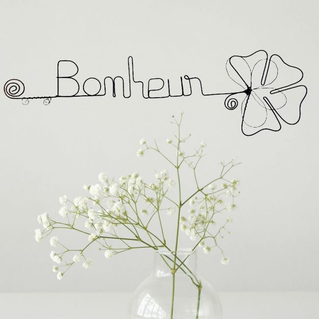 Décoration murale en fil de fer - Fleur de Trèfle - "Bonheur" - Printemps/Été