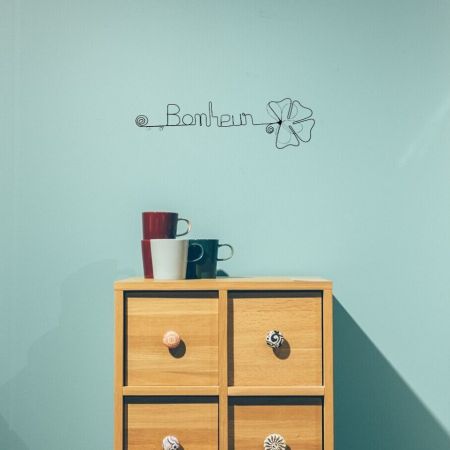 D&eacute;coration murale en fil de fer - Fleur de Tr&egrave;fle - "Bonheur" - Printemps/&Eacute;t&eacute;