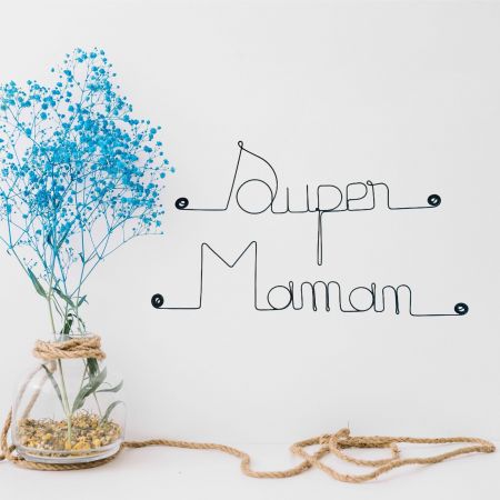Décoration Murale en Fil de Fer "Super Maman" - à punaiser - Bijoux de Mur - Cadeau Fête des Mères
