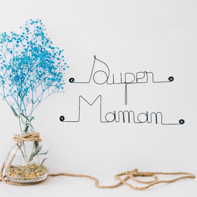 Décoration Murale en Fil de Fer "Super Maman" - à punaiser - Bijoux de Mur - Cadeau Fête des Mères