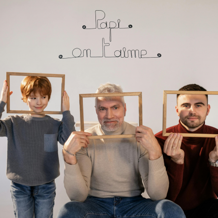Cadeau F&ecirc;te des Grand-P&egrave;res " Papi on t'aime " - D&eacute;coration Murale en Fil de Fer &agrave; punaiser sur un mur